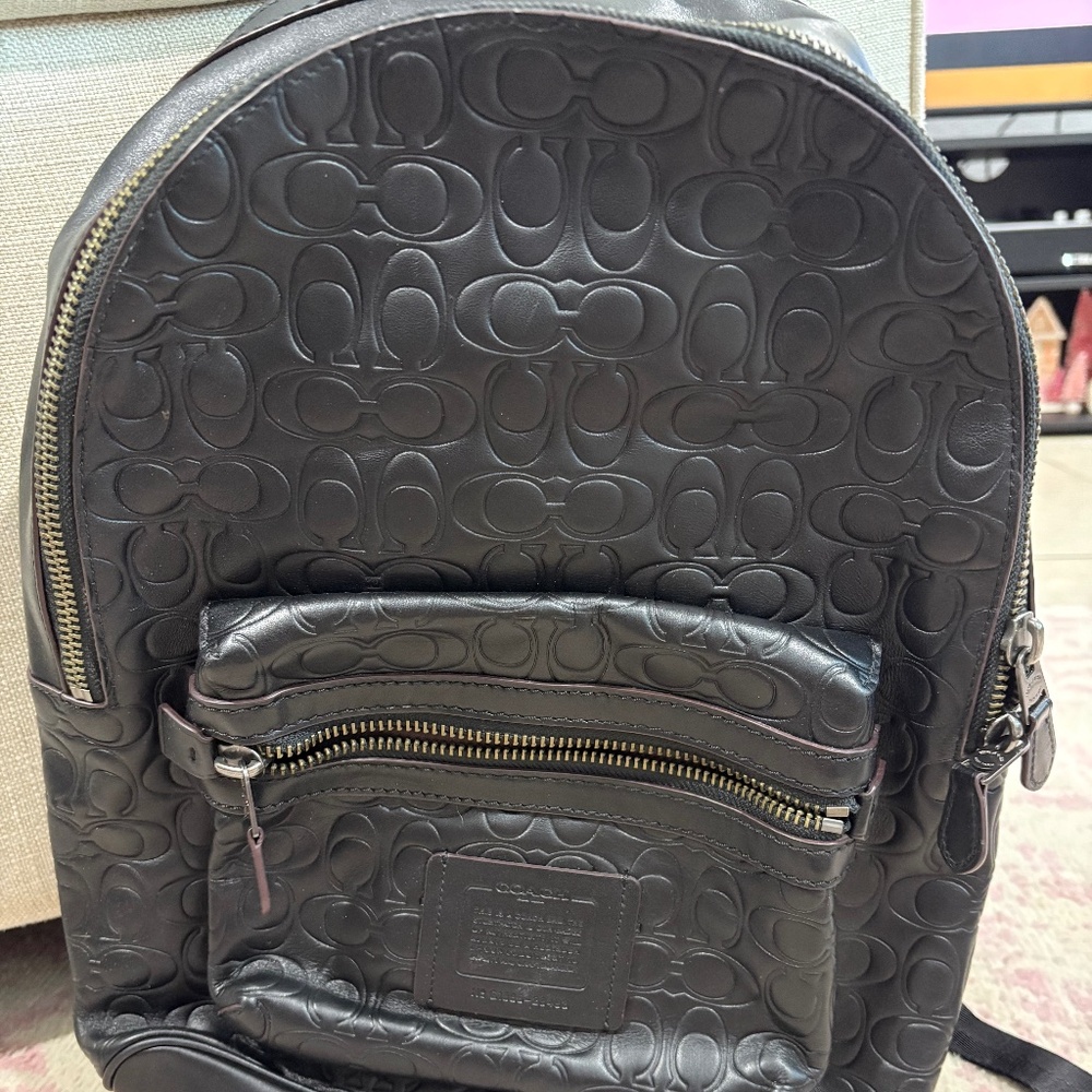 Coach signature black leather backpack
